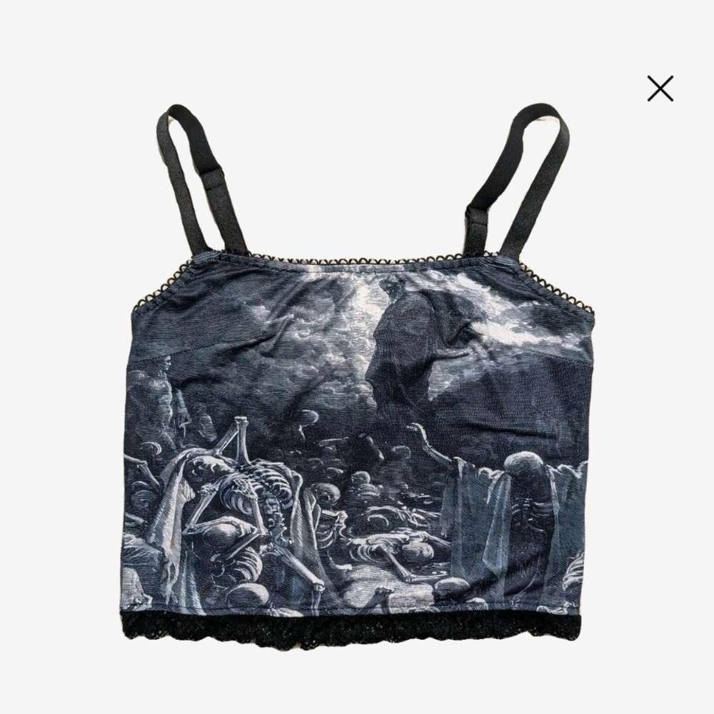Cropped Cami Top Gothic Skeleton Art Print